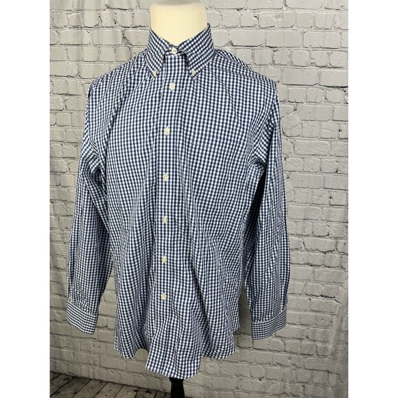 Brooks Brothers Regent Men’s SZ L Long Sleeve Button Down Shirt Blue,White Check - Picture 2 of 8